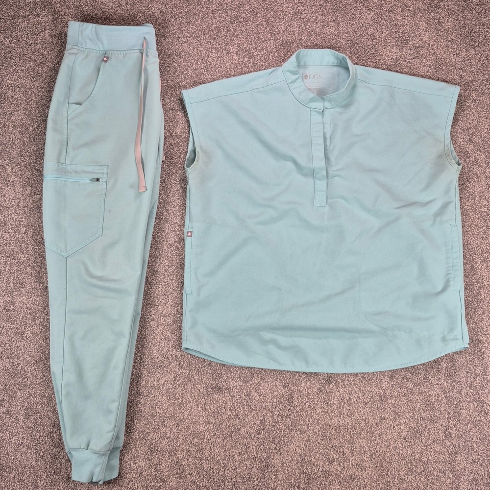 FIGS Scrub Set Fresh Aqua Womens XS/S Rafaela Oversized Top & Zamora Jogger Pant